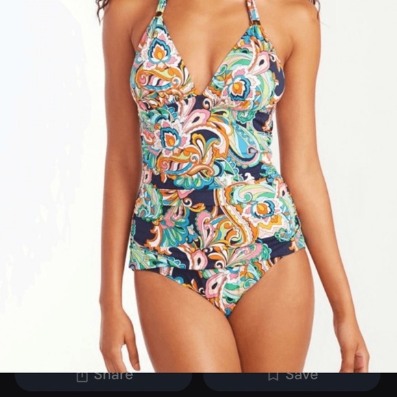 Tommy Bahama Blue and Orange Paisley Bodysuit - Picture 1 of 8